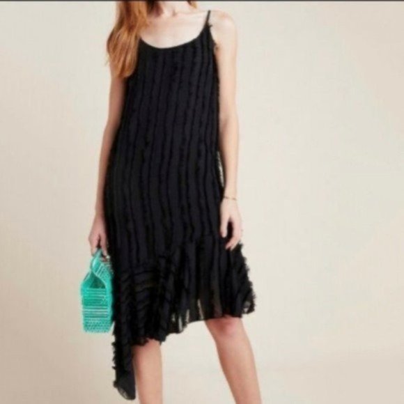 Eri + Ali Black Fringed Stripe Midi Dress - Picture 1 of 8